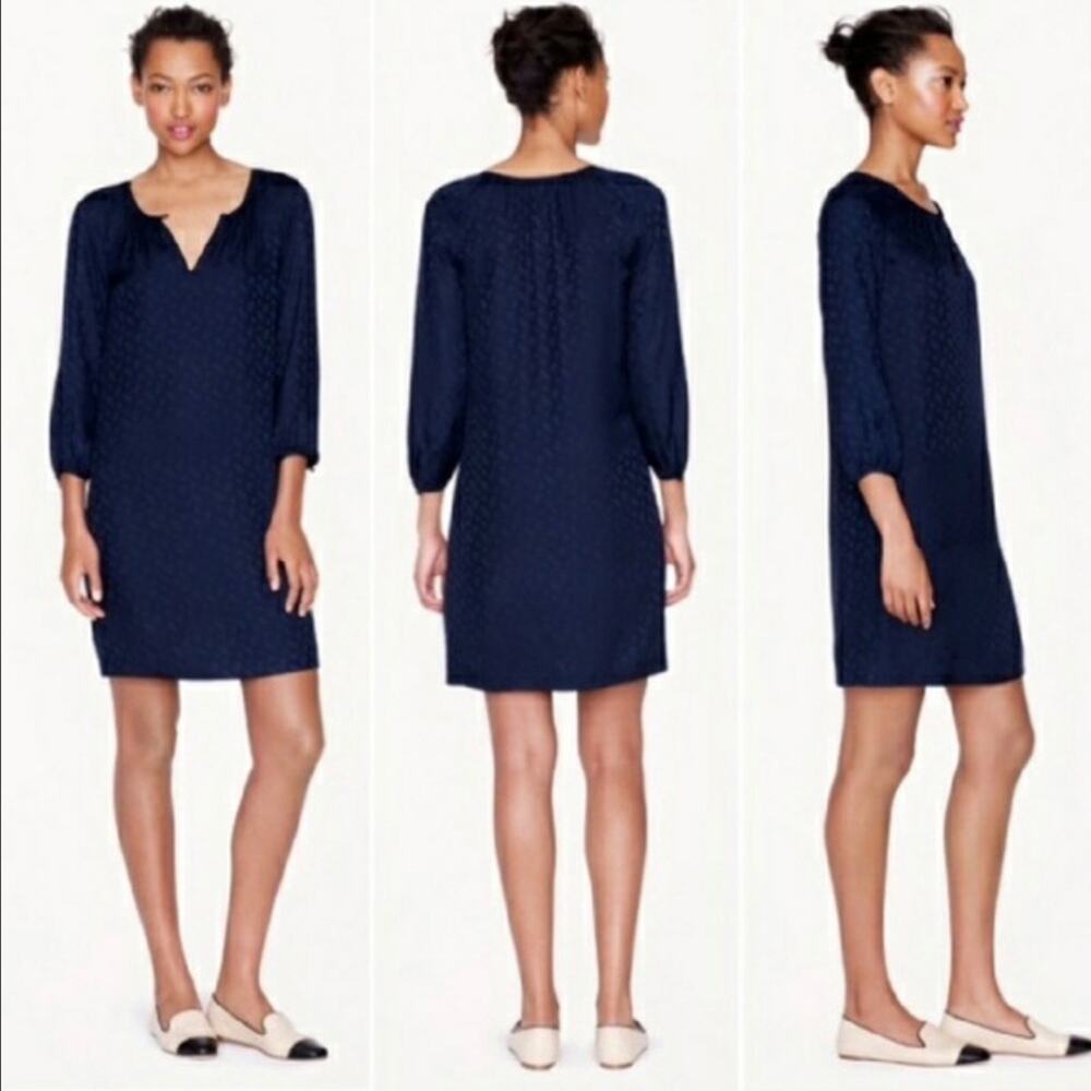 J. Crew Navy Blue 100% Silk 3/4 Sleeve Shift Dress
